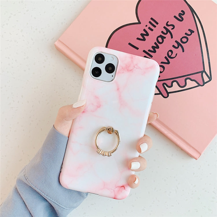 For iPhone 11 Pro TPU Smooth Marble with Ring Metal Rhinestone Bracket Mobile Phone Protective Case