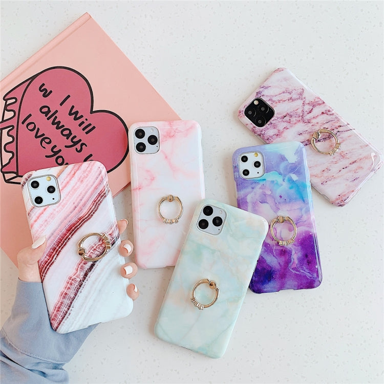 For iPhone 11 Pro TPU Smooth Marble with Ring Metal Rhinestone Bracket Mobile Phone Protective Case