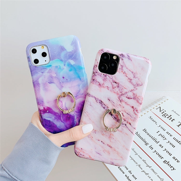 For iPhone 11 Pro TPU Smooth Marble with Ring Metal Rhinestone Bracket Mobile Phone Protective Case
