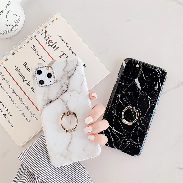 For iPhone 11 Pro Max TPU Smooth Marble with Ring Metal Rhinestone Bracket Mobile Phone Protective Case