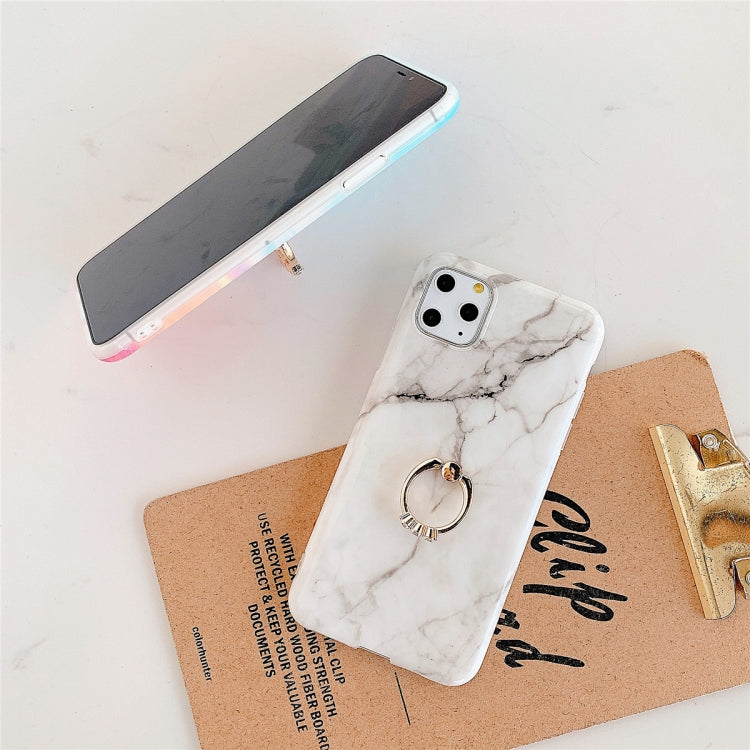 For iPhone 11 Pro Max TPU Smooth Marble with Ring Metal Rhinestone Bracket Mobile Phone Protective Case
