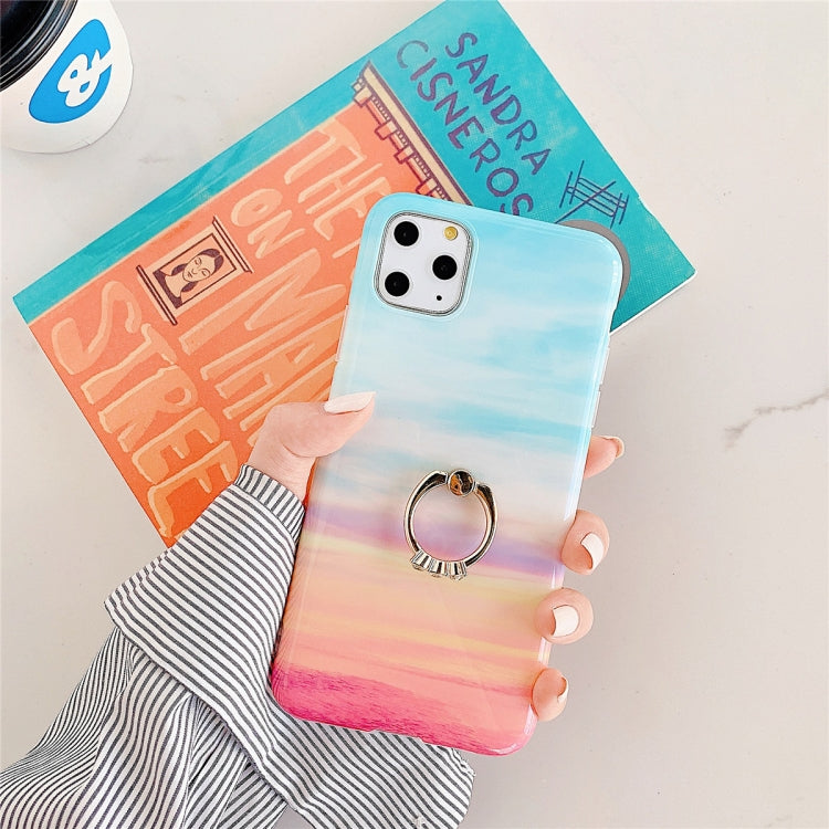 For iPhone 11 Pro Max TPU Smooth Marble with Ring Metal Rhinestone Bracket Mobile Phone Protective Case
