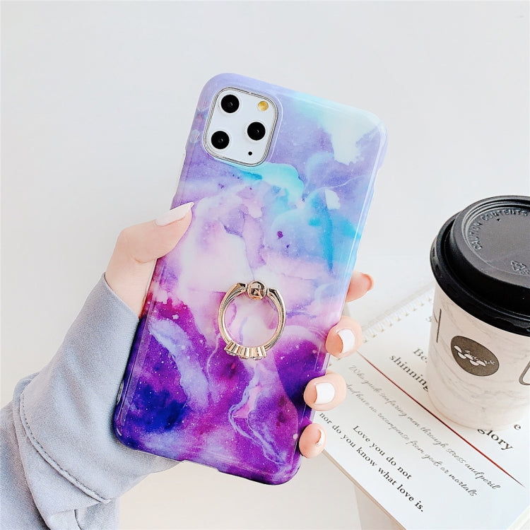 For iPhone 11 Pro Max TPU Smooth Marble with Ring Metal Rhinestone Bracket Mobile Phone Protective Case