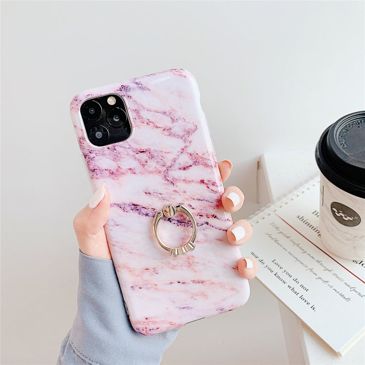 For iPhone 11 Pro Max TPU Smooth Marble with Ring Metal Rhinestone Bracket Mobile Phone Protective Case