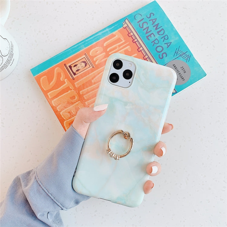 For iPhone 11 Pro Max TPU Smooth Marble with Ring Metal Rhinestone Bracket Mobile Phone Protective Case