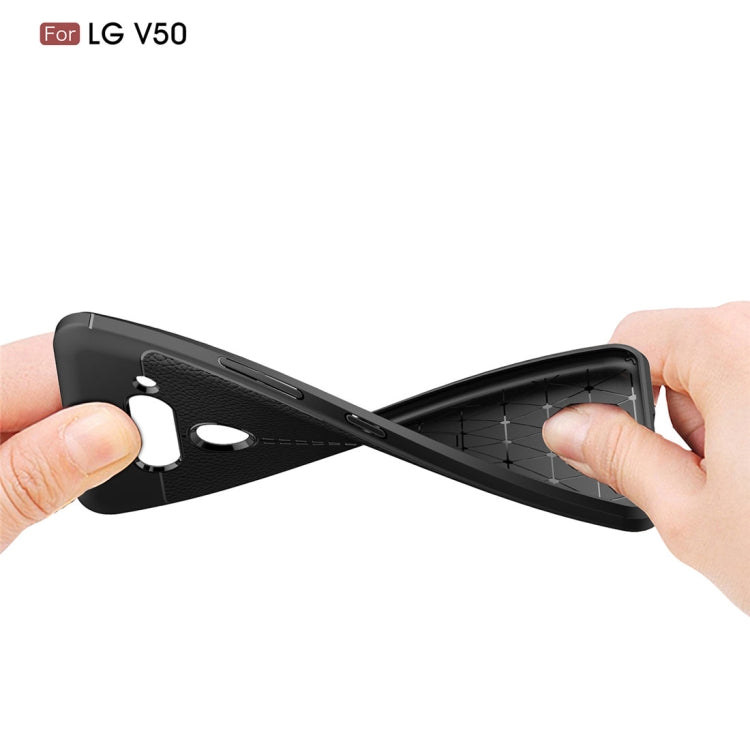 For LG V50 ThinQ Litchi Texture TPU Shockproof Case(Black)