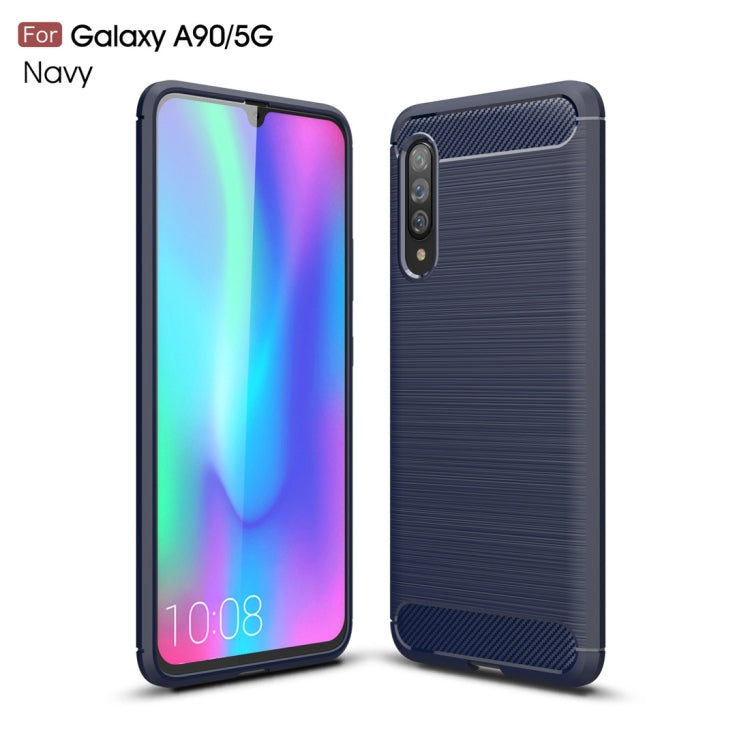 For Galaxy A90 5G Brushed Texture Carbon Fiber TPU Case(Navy Blue)