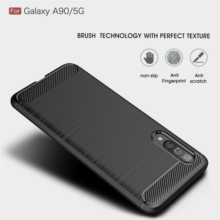 For Galaxy A90 5G Brushed Texture Carbon Fiber TPU Case(Navy Blue)