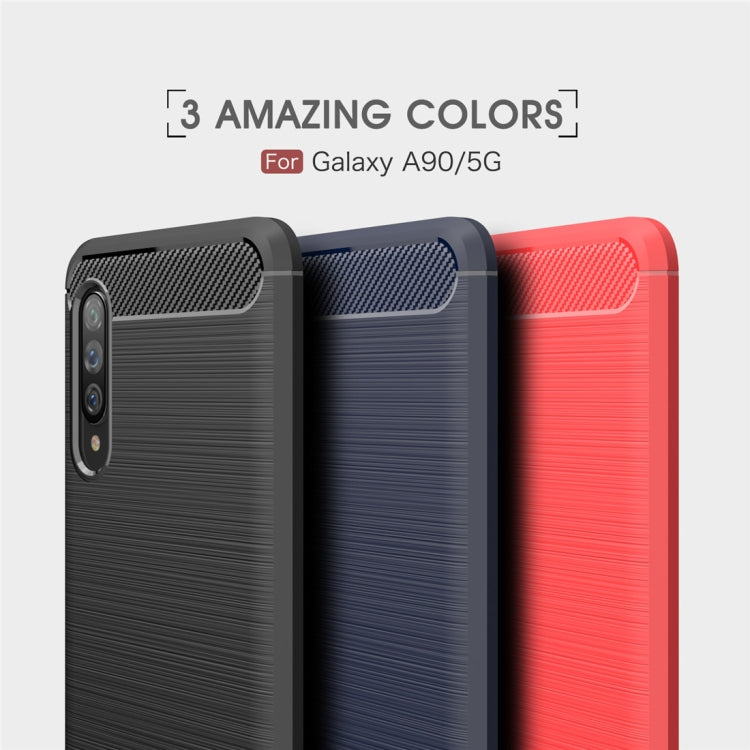 For Galaxy A90 5G Brushed Texture Carbon Fiber TPU Case(Navy Blue)