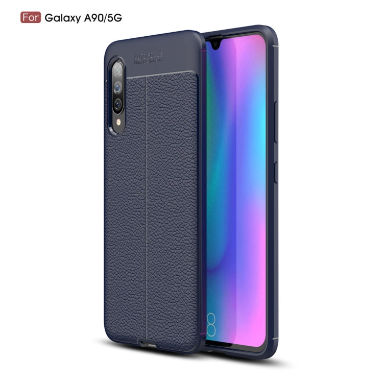 For Galaxy A90 5G Litchi Texture TPU Shockproof Case(Navy Blue)