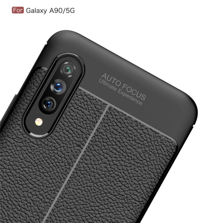 For Galaxy A90 5G Litchi Texture TPU Shockproof Case(Navy Blue)