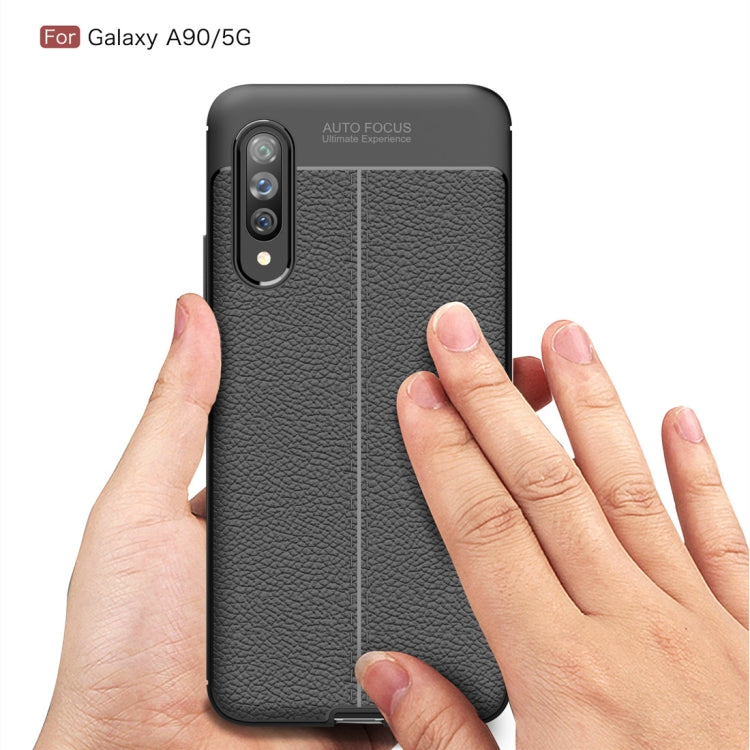 For Galaxy A90 5G Litchi Texture TPU Shockproof Case(Navy Blue)