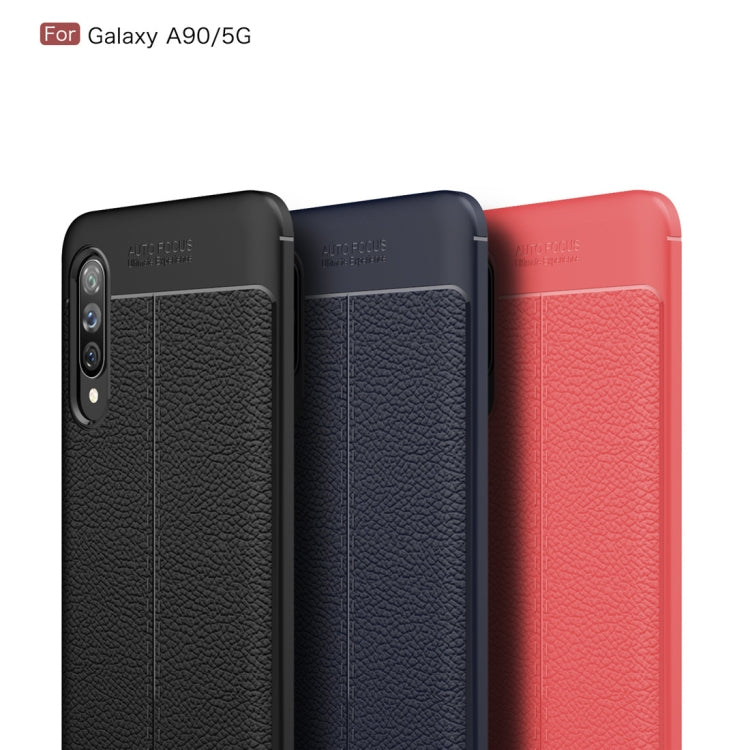 For Galaxy A90 5G Litchi Texture TPU Shockproof Case(Navy Blue)