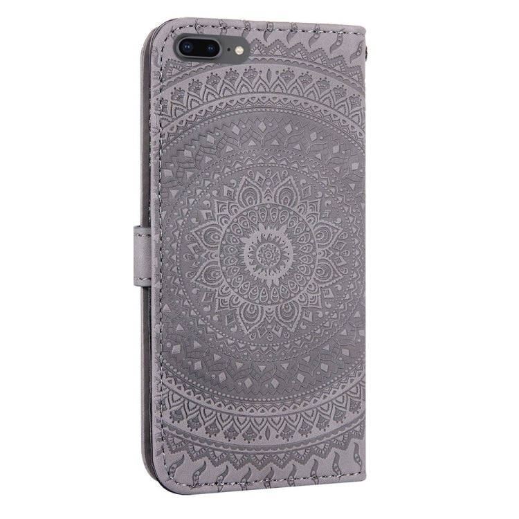 For iPhone 7 Plus / 8 Plus Pressed Printing Sticking Drill Pattern Horizontal Flip PU Leather Case with Holder & Card Slots & Wallet & & Lanyard