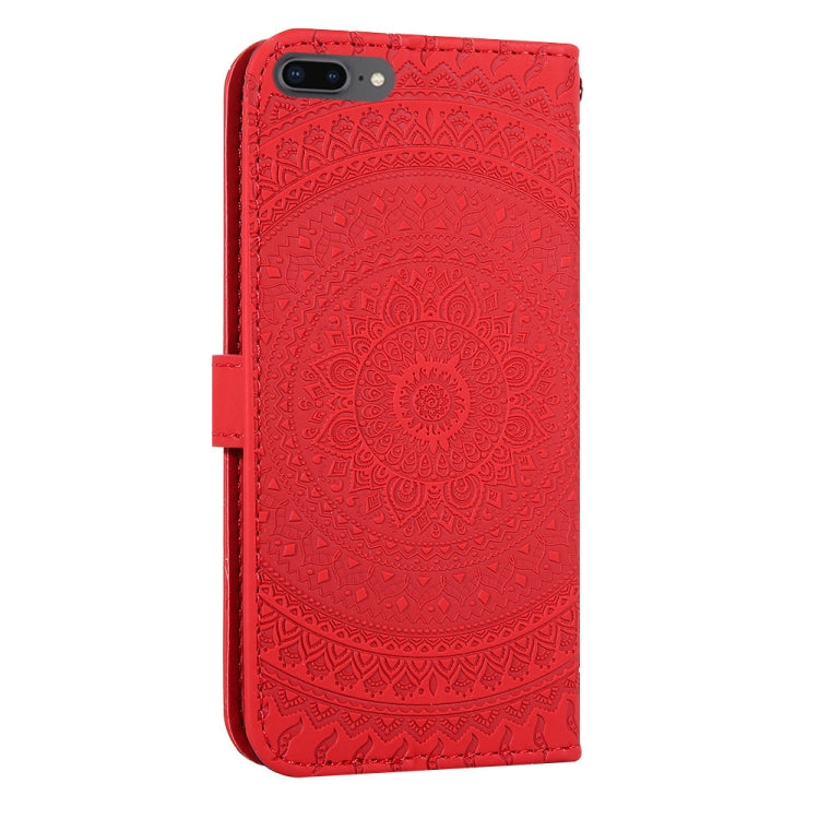 For iPhone 7 Plus / 8 Plus Pressed Printing Sticking Drill Pattern Horizontal Flip PU Leather Case with Holder & Card Slots & Wallet & & Lanyard