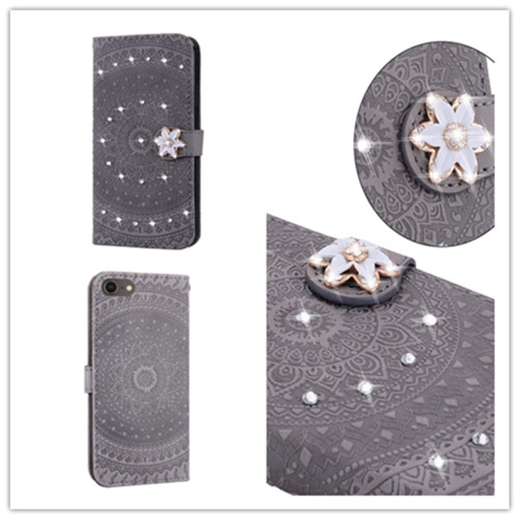 For iPhone 7 / 8 Pressed Printing Sticking Drill Pattern Horizontal Flip PU Leather Case with Holder & Card Slots & Wallet & & Lanyard