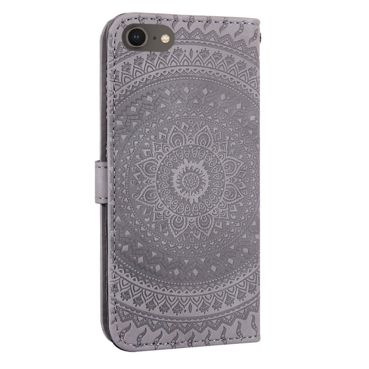 For iPhone 7 / 8 Pressed Printing Sticking Drill Pattern Horizontal Flip PU Leather Case with Holder & Card Slots & Wallet & & Lanyard