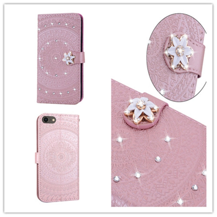 For iPhone 7 / 8 Pressed Printing Sticking Drill Pattern Horizontal Flip PU Leather Case with Holder & Card Slots & Wallet & & Lanyard