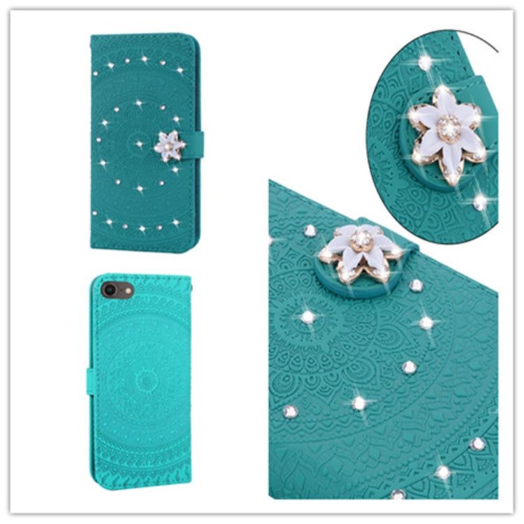 For iPhone 7 / 8 Pressed Printing Sticking Drill Pattern Horizontal Flip PU Leather Case with Holder & Card Slots & Wallet & & Lanyard