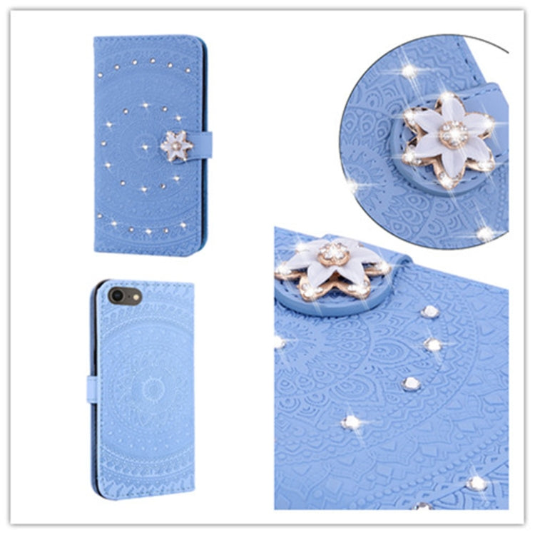 For iPhone 7 / 8 Pressed Printing Sticking Drill Pattern Horizontal Flip PU Leather Case with Holder & Card Slots & Wallet & & Lanyard