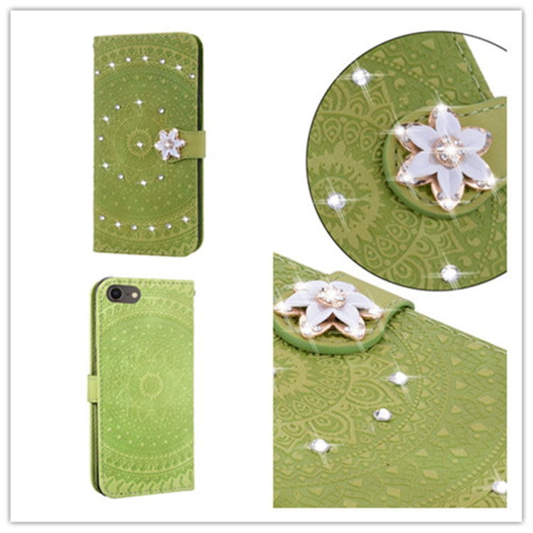 For iPhone 7 / 8 Pressed Printing Sticking Drill Pattern Horizontal Flip PU Leather Case with Holder & Card Slots & Wallet & & Lanyard