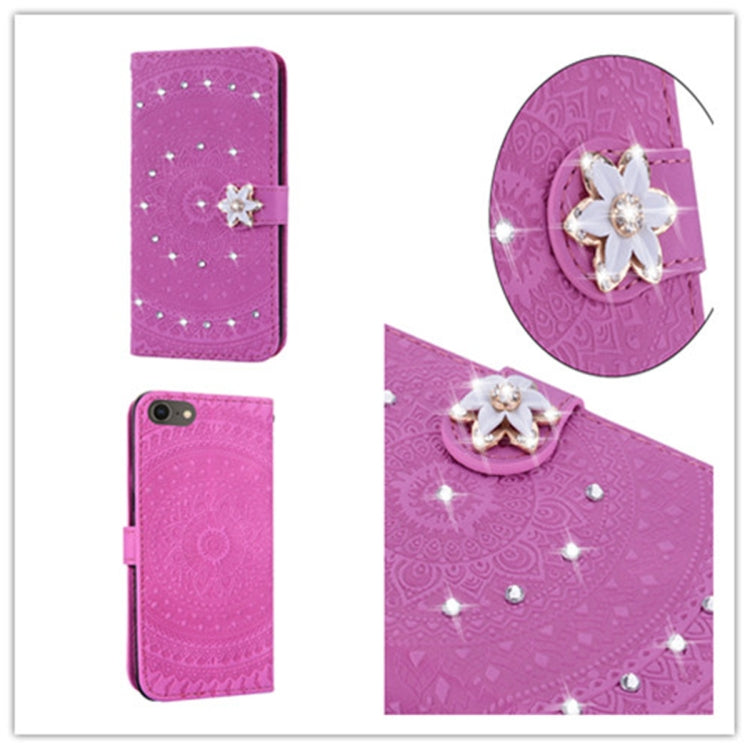 For iPhone 7 / 8 Pressed Printing Sticking Drill Pattern Horizontal Flip PU Leather Case with Holder & Card Slots & Wallet & & Lanyard