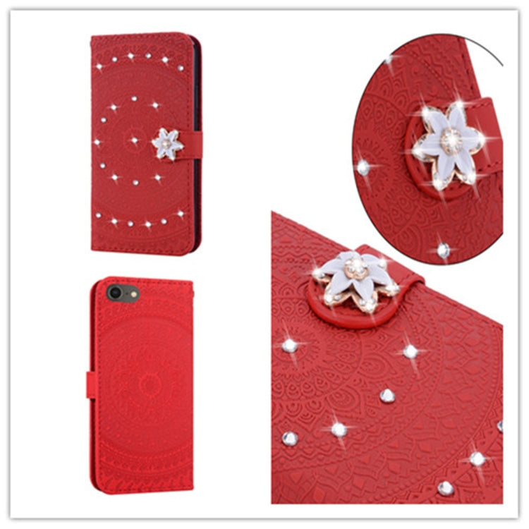 For iPhone 7 / 8 Pressed Printing Sticking Drill Pattern Horizontal Flip PU Leather Case with Holder & Card Slots & Wallet & & Lanyard