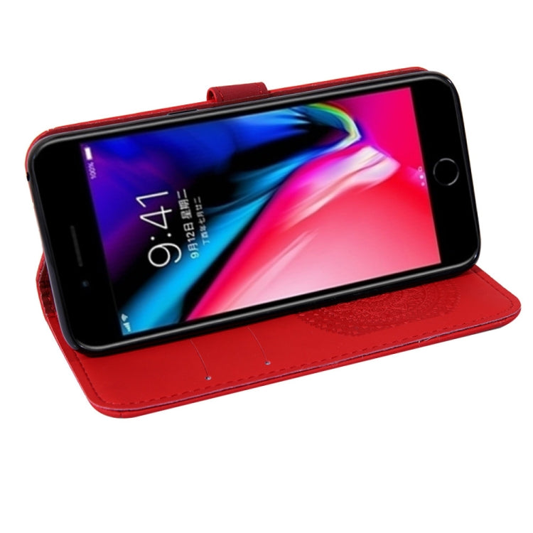 For iPhone 7 / 8 Pressed Printing Sticking Drill Pattern Horizontal Flip PU Leather Case with Holder & Card Slots & Wallet & & Lanyard