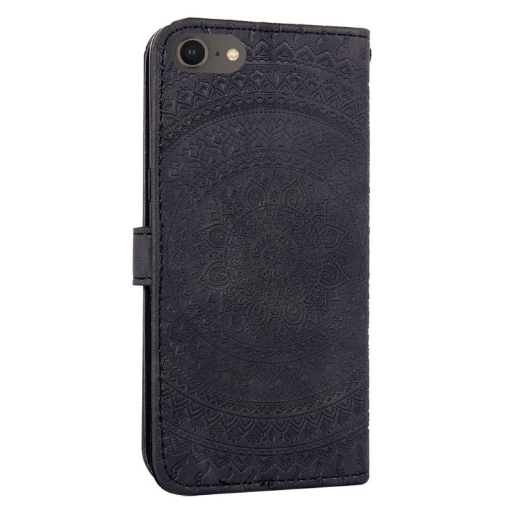 For iPhone 7 / 8 Pressed Printing Sticking Drill Pattern Horizontal Flip PU Leather Case with Holder & Card Slots & Wallet & & Lanyard