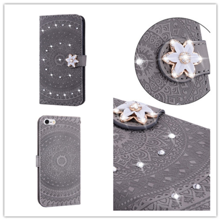For iPhone 6 Pressed Printing Sticking Drill Pattern Horizontal Flip PU Leather Case with Holder & Card Slots & Wallet & & Lanyard