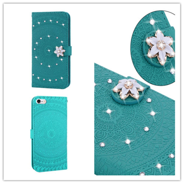 For iPhone 6 Pressed Printing Sticking Drill Pattern Horizontal Flip PU Leather Case with Holder & Card Slots & Wallet & & Lanyard