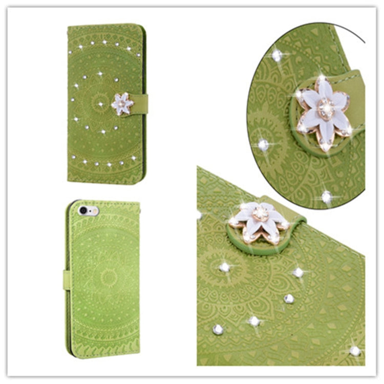 For iPhone 6 Pressed Printing Sticking Drill Pattern Horizontal Flip PU Leather Case with Holder & Card Slots & Wallet & & Lanyard