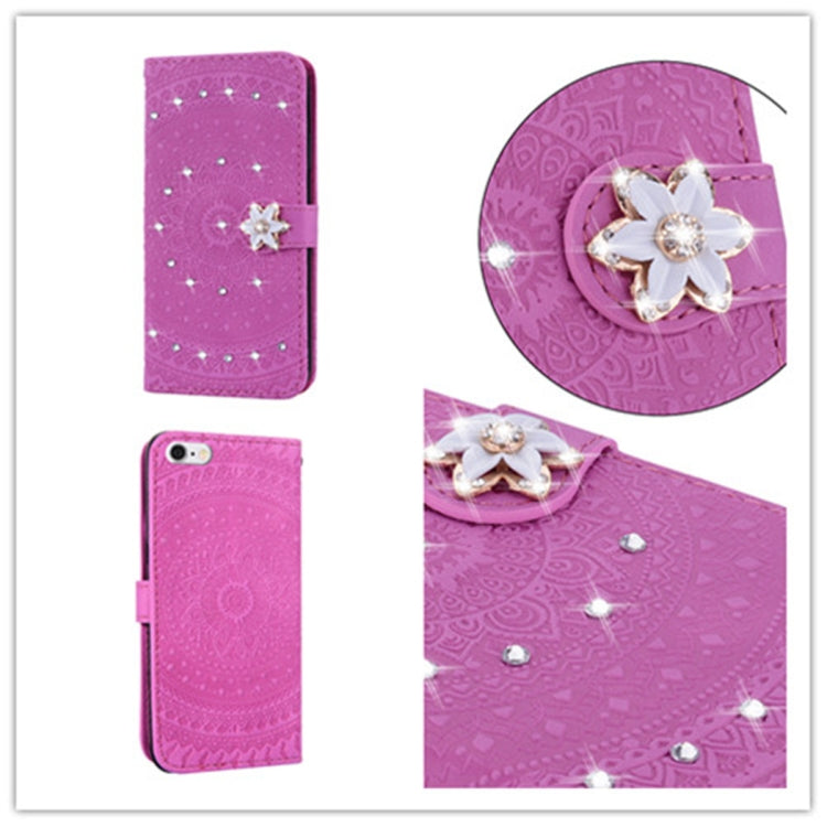 For iPhone 6 Pressed Printing Sticking Drill Pattern Horizontal Flip PU Leather Case with Holder & Card Slots & Wallet & & Lanyard