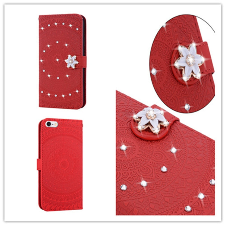 For iPhone 6 Pressed Printing Sticking Drill Pattern Horizontal Flip PU Leather Case with Holder & Card Slots & Wallet & & Lanyard