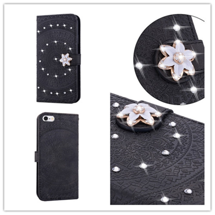 For iPhone 6 Pressed Printing Sticking Drill Pattern Horizontal Flip PU Leather Case with Holder & Card Slots & Wallet & & Lanyard