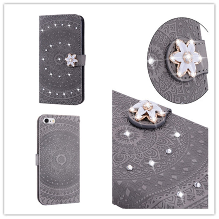 For iPhone  6 Plus Pressed Printing Sticking Drill Pattern Horizontal Flip PU Leather Case with Holder & Card Slots & Wallet & & Lanyard