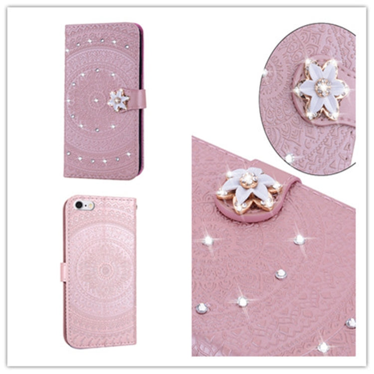 For iPhone  6 Plus Pressed Printing Sticking Drill Pattern Horizontal Flip PU Leather Case with Holder & Card Slots & Wallet & & Lanyard
