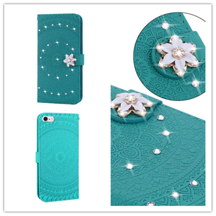 For iPhone  6 Plus Pressed Printing Sticking Drill Pattern Horizontal Flip PU Leather Case with Holder & Card Slots & Wallet & & Lanyard