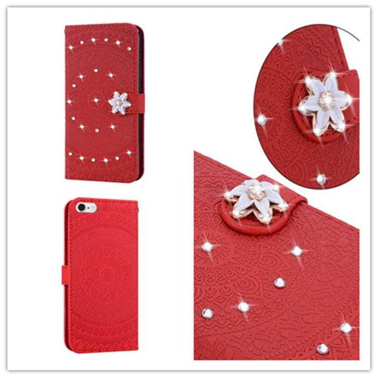 For iPhone  6 Plus Pressed Printing Sticking Drill Pattern Horizontal Flip PU Leather Case with Holder & Card Slots & Wallet & & Lanyard