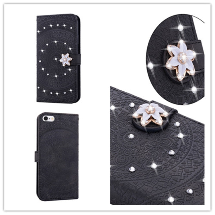 For iPhone  6 Plus Pressed Printing Sticking Drill Pattern Horizontal Flip PU Leather Case with Holder & Card Slots & Wallet & & Lanyard