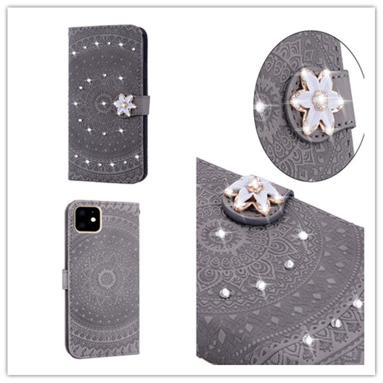 For iPhone 11  Pressed Printing Sticking Drill Pattern Horizontal Flip PU Leather Case with Holder & Card Slots & Wallet & & Lanyard