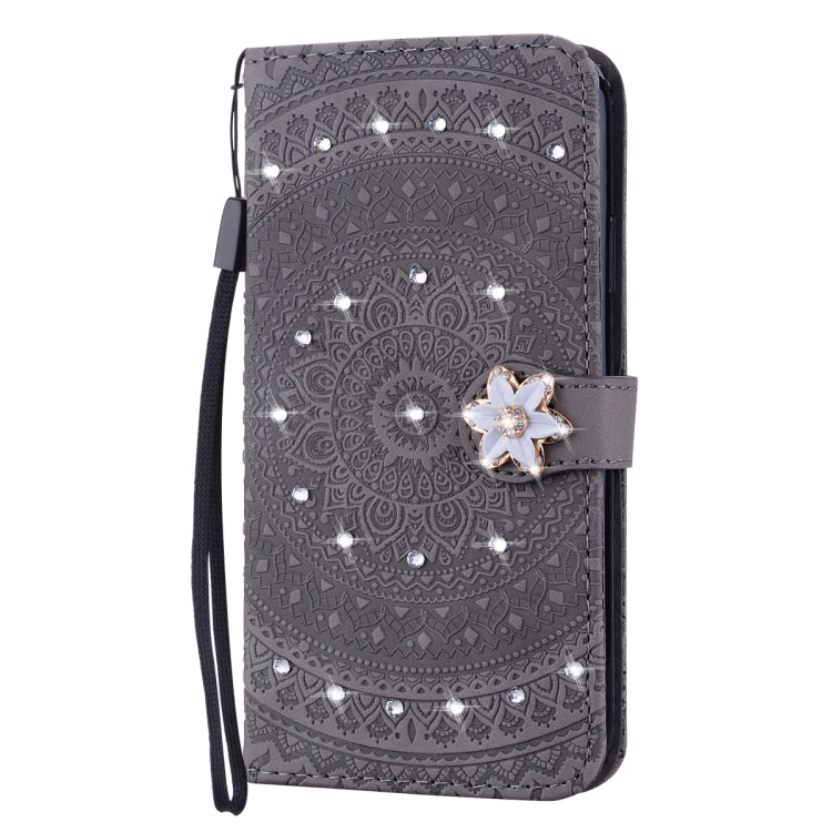 For iPhone 11  Pressed Printing Sticking Drill Pattern Horizontal Flip PU Leather Case with Holder & Card Slots & Wallet & & Lanyard