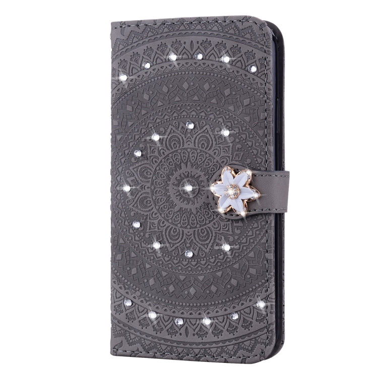 For iPhone 11  Pressed Printing Sticking Drill Pattern Horizontal Flip PU Leather Case with Holder & Card Slots & Wallet & & Lanyard
