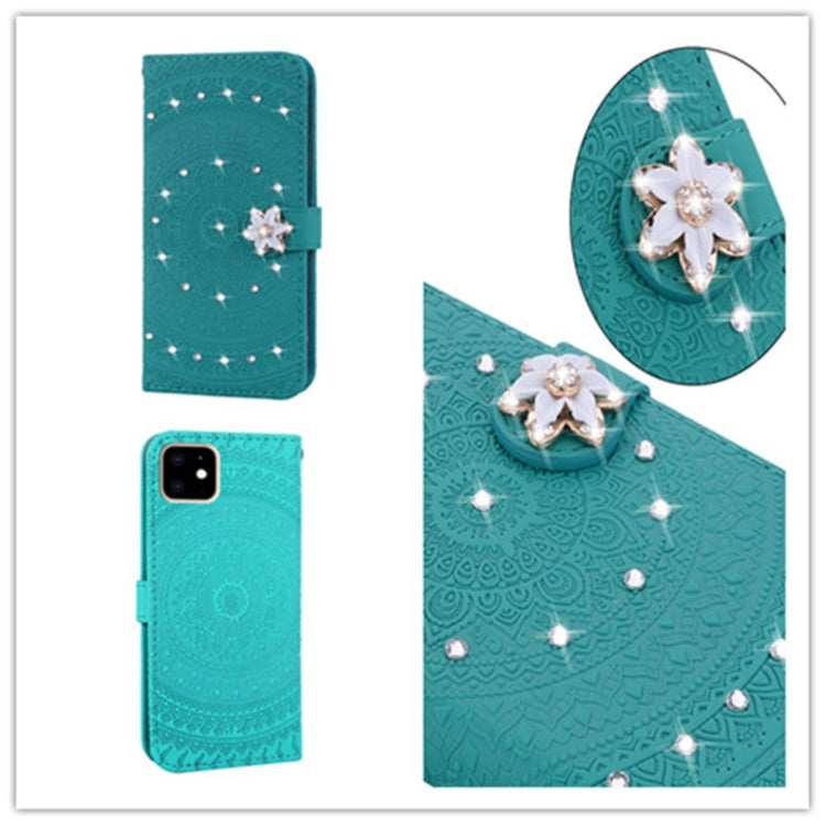 For iPhone 11  Pressed Printing Sticking Drill Pattern Horizontal Flip PU Leather Case with Holder & Card Slots & Wallet & & Lanyard