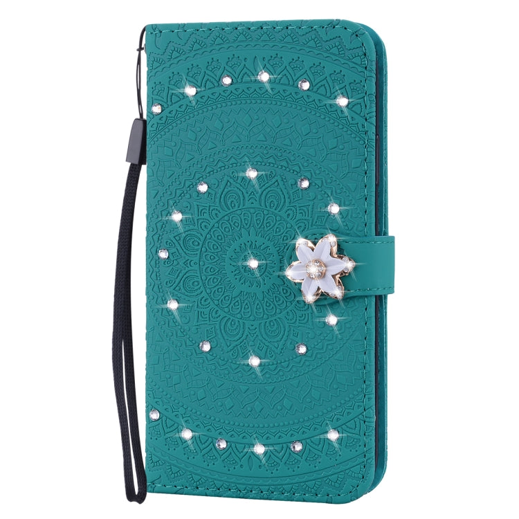 For iPhone 11  Pressed Printing Sticking Drill Pattern Horizontal Flip PU Leather Case with Holder & Card Slots & Wallet & & Lanyard