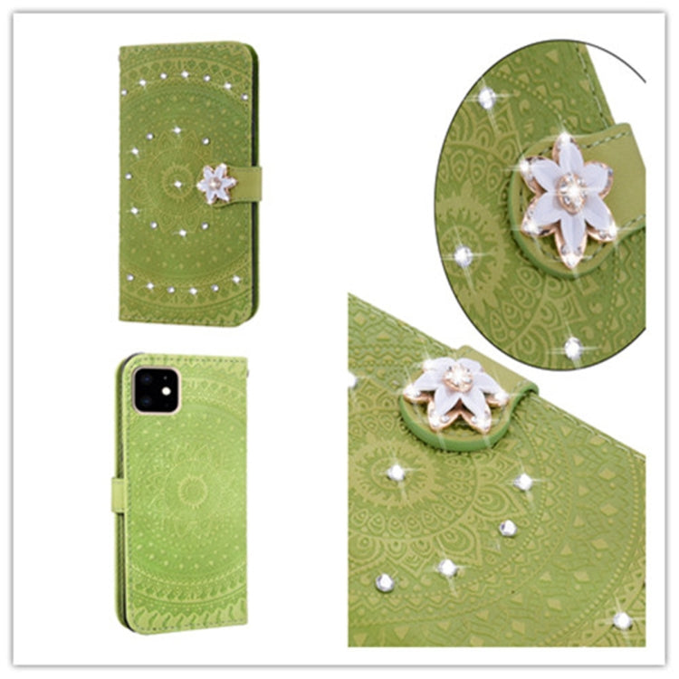 For iPhone 11  Pressed Printing Sticking Drill Pattern Horizontal Flip PU Leather Case with Holder & Card Slots & Wallet & & Lanyard