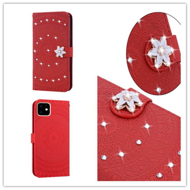 For iPhone 11  Pressed Printing Sticking Drill Pattern Horizontal Flip PU Leather Case with Holder & Card Slots & Wallet & & Lanyard