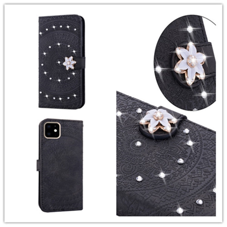 For iPhone 11  Pressed Printing Sticking Drill Pattern Horizontal Flip PU Leather Case with Holder & Card Slots & Wallet & & Lanyard