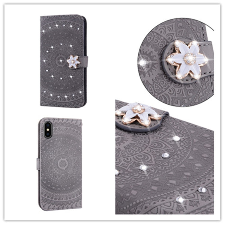 For iPhone  X Pressed Printing Sticking Drill Pattern Horizontal Flip PU Leather Case with Holder & Card Slots & Wallet & & Lanyard