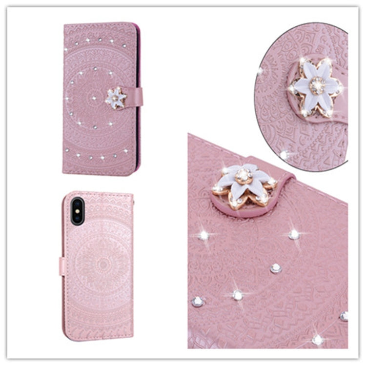For iPhone  X Pressed Printing Sticking Drill Pattern Horizontal Flip PU Leather Case with Holder & Card Slots & Wallet & & Lanyard